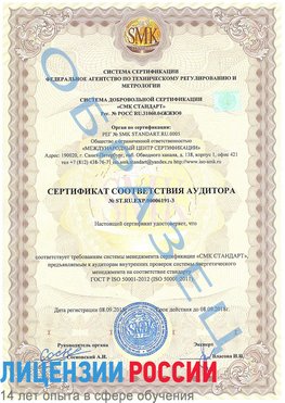 Образец сертификата соответствия аудитора №ST.RU.EXP.00006191-3 Югорск Сертификат ISO 50001
